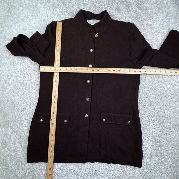 St. John Collection Santana Knit Brown Cardigan Sweater Gold Buttons Womens 10 - Picture 7 of 7